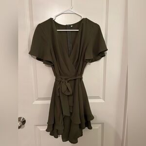 Elegant Olive Green Mini Dress